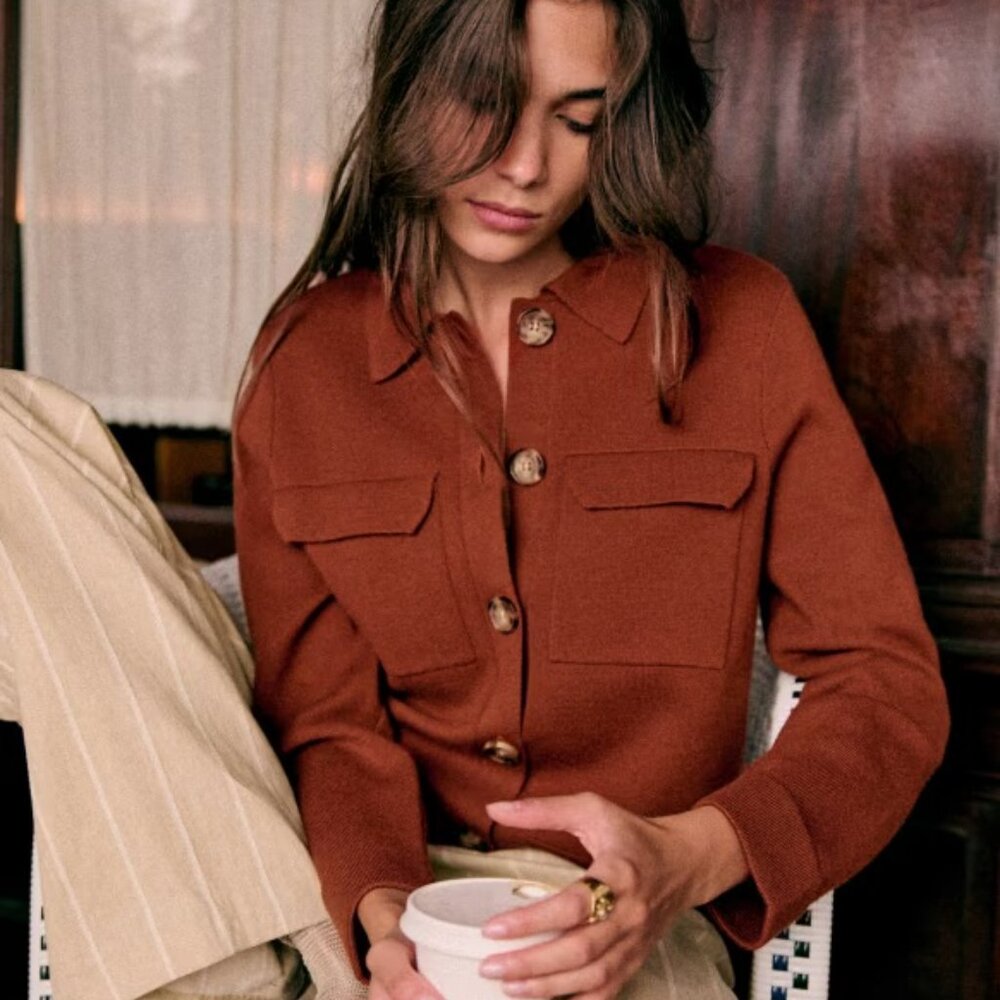 Sezane Betty Cardigan - Hazelnut XS